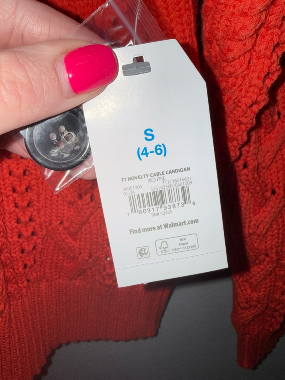 Time and Tru Red Cable-Knit Button Cardigan Sweater Small BNWT - Picture 5 of 6